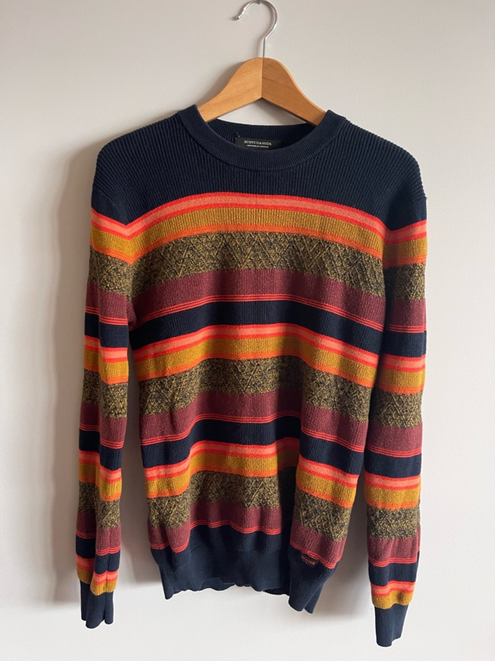 Scotch & Soda Men's Navy Multicolor Striped Crewneck Sweater